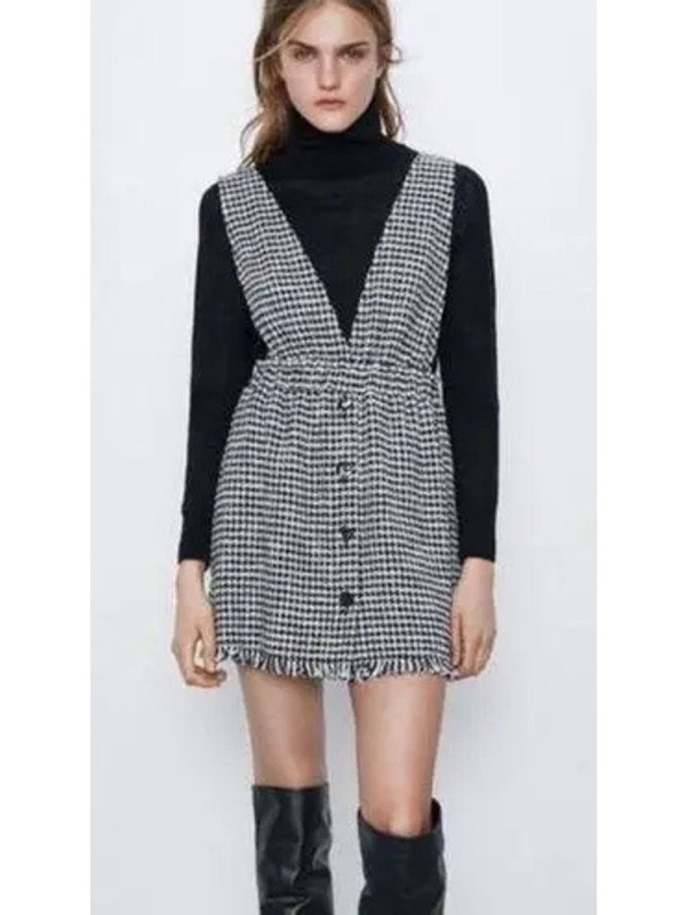 Zara Tweed Houndstooth Pinafore Dress